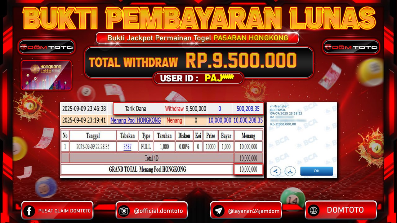 JACKPOT TOGEL PASARAN HONGKONG LOTTO   09 SEPTEMBER 2025